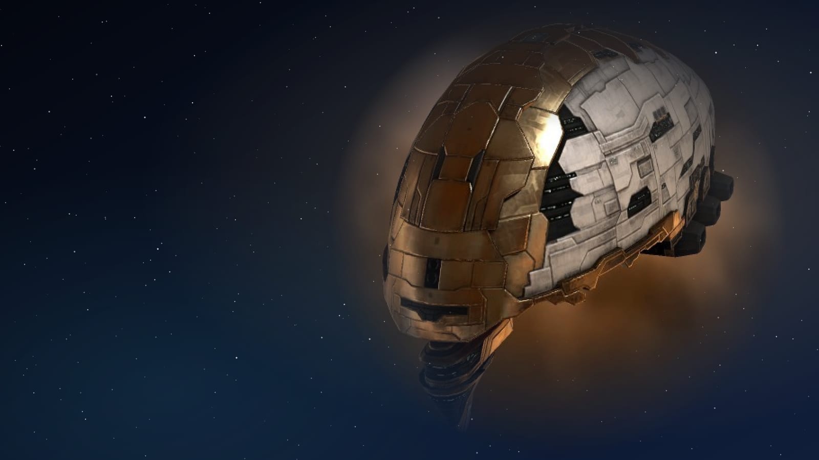 A Sigil industrial ship on a dark starfield banner