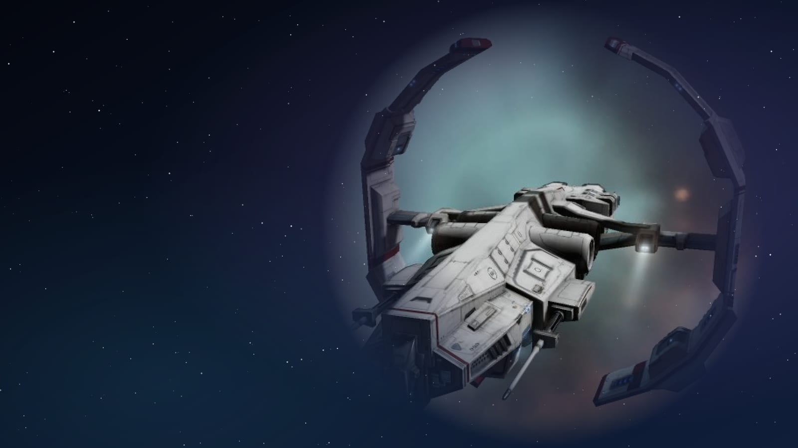 An Astero frigate on a dark starfield banner