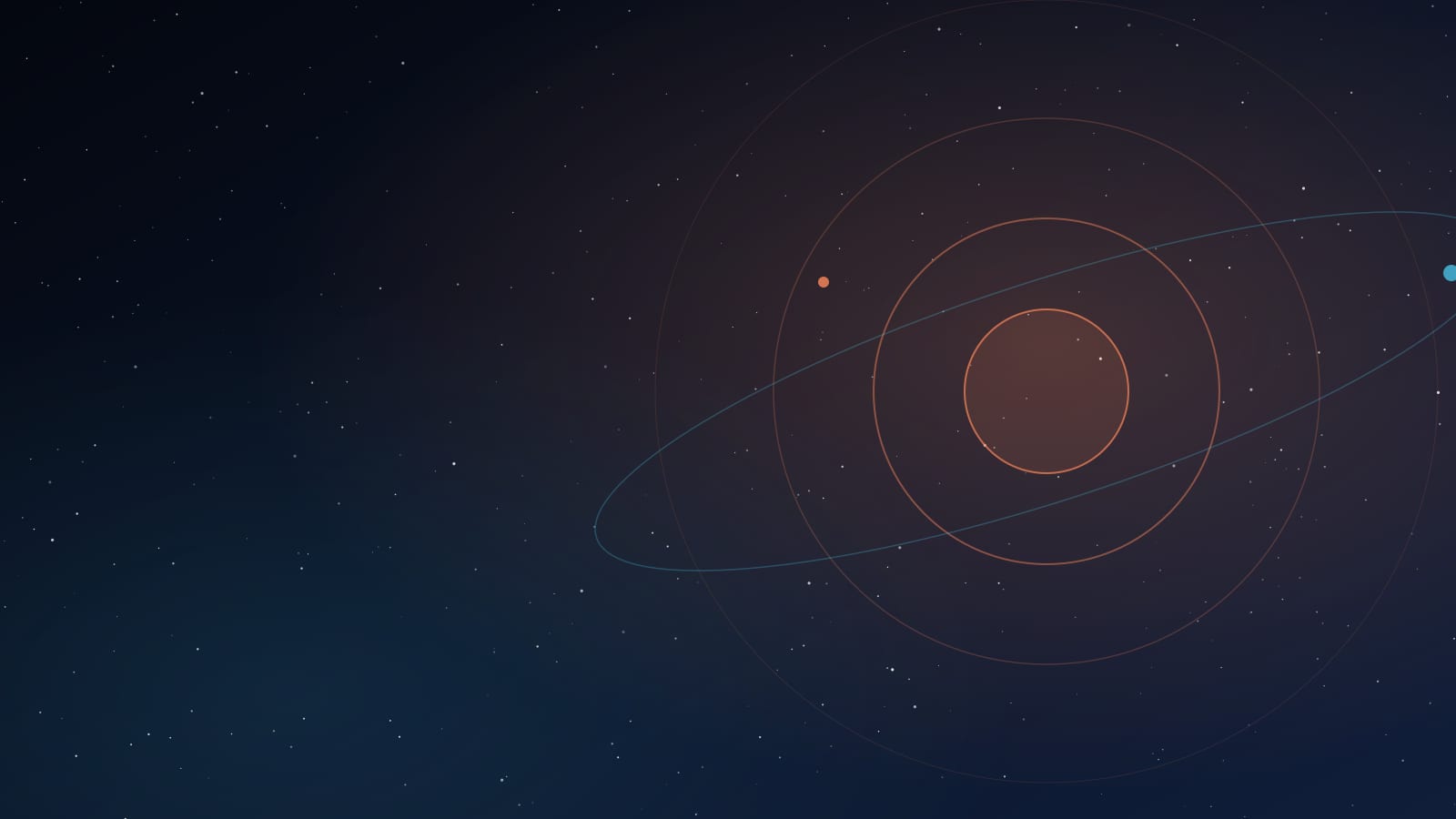Copper orbit rings on a dark starfield banner